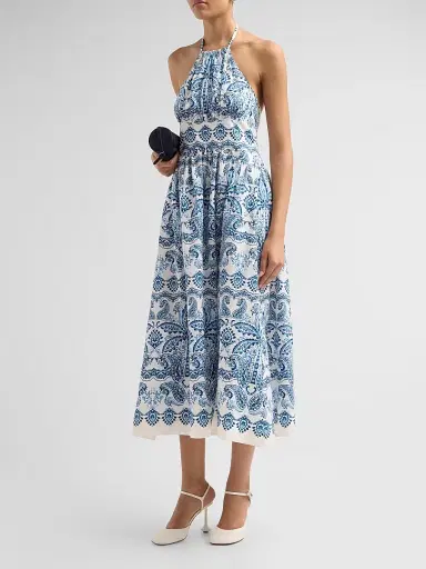 Cara Cara Women's Denise Halterneck Midi Dress - Palm Paisley Sky | Thumbnail 4