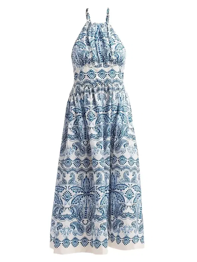 Women's Denise Halterneck Midi Dress - Palm Paisley Sky