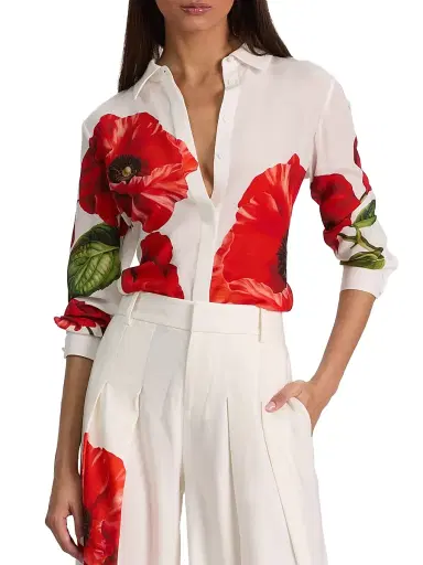 Alice + Olivia Women's Willa Floral Silk Shirt | Thumbnail 3 Alice + Olivia Women's Willa Floral Silk Shirt | Thumbnail 3
