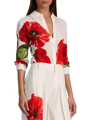 Alice + Olivia Women's Willa Floral Silk Shirt | Thumbnail 4 Alice + Olivia Women's Willa Floral Silk Shirt | Thumbnail 4