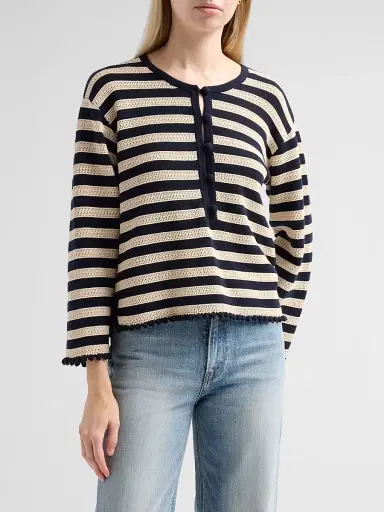 Frame Women's The Easy Captain Striped Cotton-Cashmere Sweater | Thumbnail 4 Frame Women's The Easy Captain Striped Cotton-Cashmere Sweater | Thumbnail 4