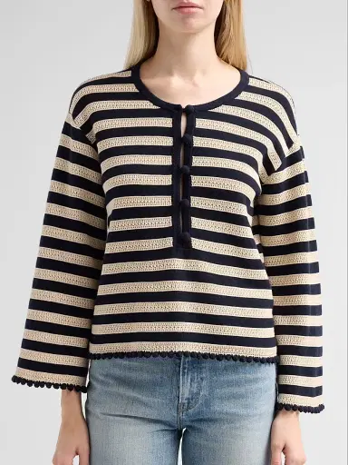 Frame Women's The Easy Captain Striped Cotton-Cashmere Sweater - Cream Multi - Size XL | Thumbnail 5 Frame Women's The Easy Captain Striped Cotton-Cashmere Sweater - Cream Multi - Size XL | Thumbnail 5