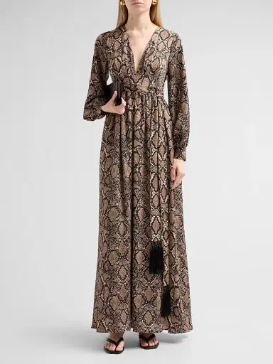 Ungaro Women's Ava Snakeskin Print Maxi Dress - Natural Multi - Size XXL | Thumbnail 2