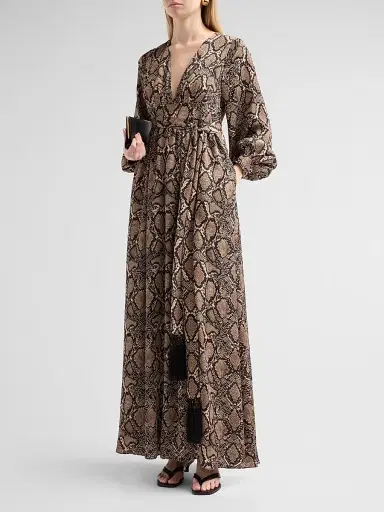Ungaro Women's Ava Snakeskin Print Maxi Dress - Natural Multi - Size XXL | Thumbnail 4