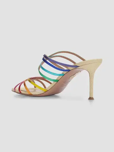 Aquazzura Women's Tell Me 75MM Rainbow Leather and Raffia Mule Sandals - Gold Multi - Size 11 | Thumbnail 2 Aquazzura Women's Tell Me 75MM Rainbow Leather and Raffia Mule Sandals - Gold Multi - Size 11 | Thumbnail 2