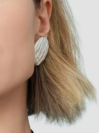 Oradina Women's Linen Button Earrings in Sterling Silver - Silver | Thumbnail 4 Oradina Women's Linen Button Earrings in Sterling Silver - Silver | Thumbnail 4