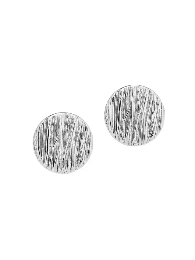 Women's Linen Button Earrings in Sterling Silver - Silver