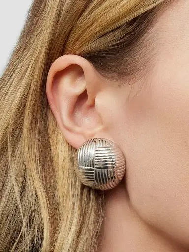 Oradina Women's Woven Button Earrings in Sterling Silver - Silver | Thumbnail 2