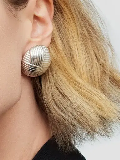 Oradina Women's Woven Button Earrings in Sterling Silver - Silver | Thumbnail 3