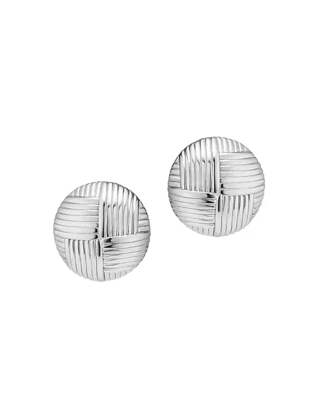 Women's Woven Button Earrings in Sterling Silver - Silver Women's Woven Button Earrings in Sterling Silver - Silver