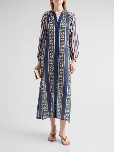 VERANDAH Women's Ammama Indira Cotton-Silk Midi Dress - Navy Blue - Size Large | Thumbnail 2