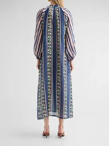 VERANDAH Women's Ammama Indira Cotton-Silk Midi Dress - Navy Blue - Size Large | Thumbnail 3