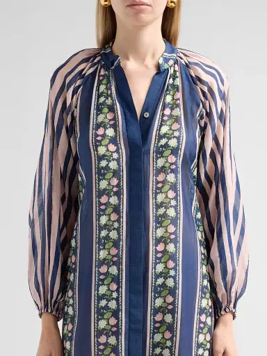 VERANDAH Women's Ammama Indira Cotton-Silk Midi Dress - Navy Blue - Size Large | Thumbnail 5