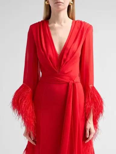 Bronx and Banco Women's Geisha Ostrich Feather-Trim Gown - Flame | Thumbnail 5