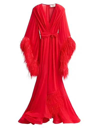Bronx and Banco Women's Geisha Ostrich Feather-Trim Gown - Flame | Thumbnail 1