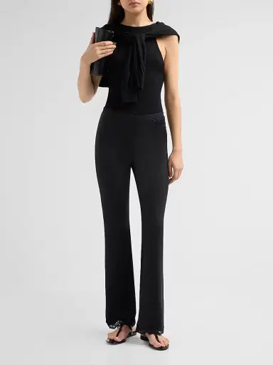 MOSCHINO Women's Lace-Trim Microfiber Pajama Pants - Black - Size XL | Thumbnail 2