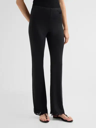 MOSCHINO Women's Lace-Trim Microfiber Pajama Pants - Black - Size XL | Thumbnail 4