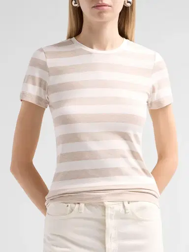 MAJESTIC FILATURES Women's Soft Touch Stripe Crewneck T-Shirt - Ecru Chine - Size Large | Thumbnail 4