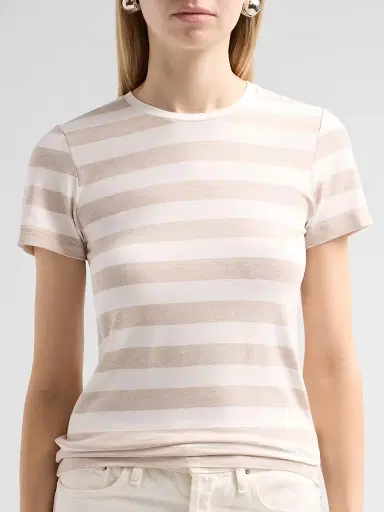 MAJESTIC FILATURES Women's Soft Touch Stripe Crewneck T-Shirt - Ecru Chine - Size Large | Thumbnail 5