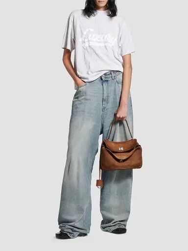 Balenciaga Women's Luxury Script Medium Fit T-Shirt - Dirty White - Size XL | Thumbnail 2