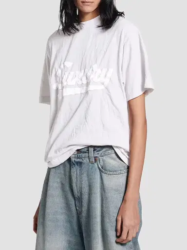 Balenciaga Women's Luxury Script Medium Fit T-Shirt - Dirty White - Size XL | Thumbnail 3