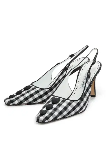 Manolo Blahnik Women's Alexa Gingham Slingback Pumps - White Black - Size 8 | Thumbnail 2 Manolo Blahnik Women's Alexa Gingham Slingback Pumps - White Black - Size 8 | Thumbnail 2