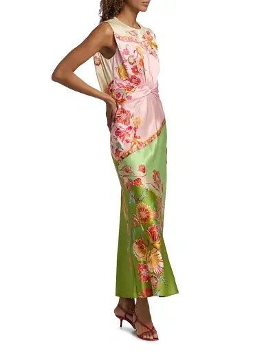 Saloni Women's Gwen Printed Satin Maxi Dress - Lilia Trellis Placement - Size 12 | Thumbnail 4 Saloni Women's Gwen Printed Satin Maxi Dress - Lilia Trellis Placement - Size 12 | Thumbnail 4