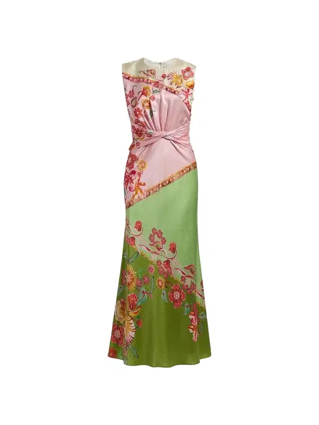 Women's Gwen Printed Satin Maxi Dress - Lilia Trellis Placement