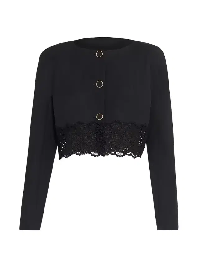 Chloé Women's Guipure Lace-Wool Cropped Sweater - Black