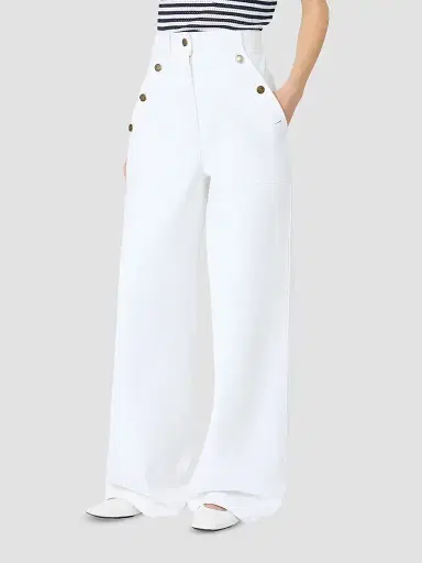 Max Mara Women's Cotton Bull Denim Wide Leg Jeans - White | Thumbnail 3