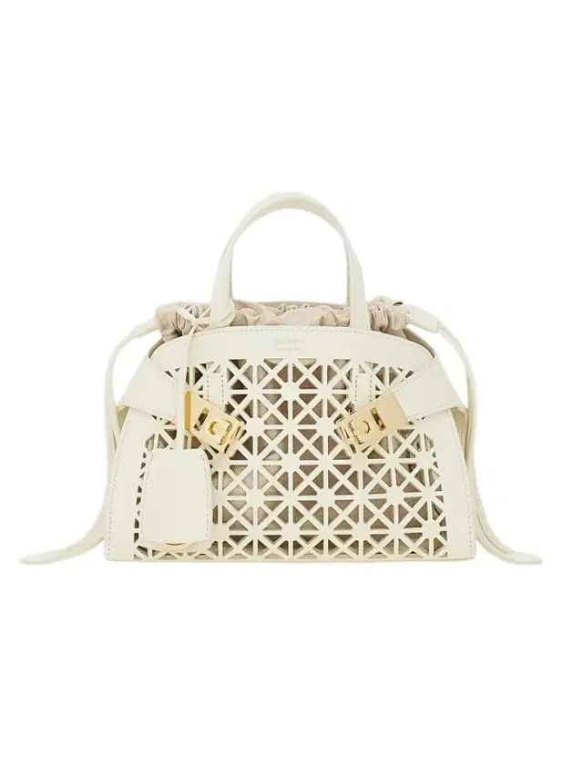 FERRAGAMO Women's Hug Mini Laser-Cut Leather Top Handle Bag - Mascarpone