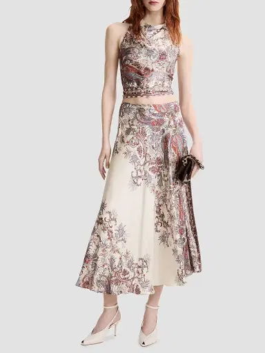 Marella Women's Printed Satin Skirt - Cream - Size 10 | Thumbnail 2 Marella Women's Printed Satin Skirt - Cream - Size 10 | Thumbnail 2