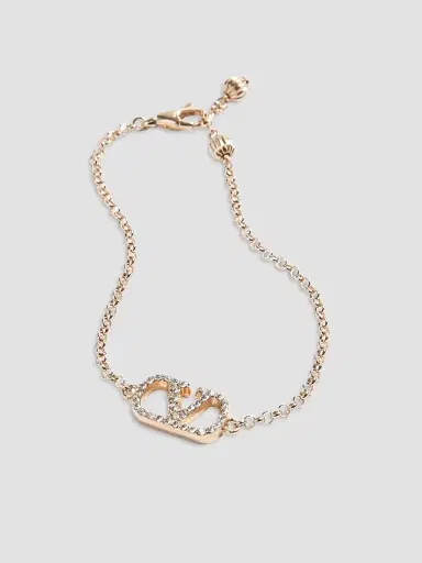 Valentino Garavani Women's VLogo Signature Bracelet in Metal and Swarovski Crystals - Gold Crystal | Thumbnail 2