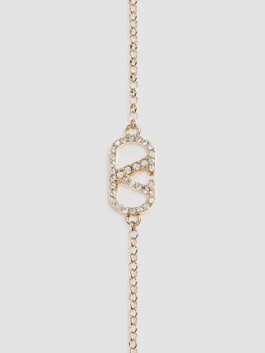 Valentino Garavani Women's VLogo Signature Bracelet in Metal and Swarovski Crystals - Gold Crystal | Thumbnail 3