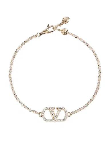Valentino Garavani Women's VLogo Signature Bracelet in Metal and Swarovski Crystals - Gold Crystal | Thumbnail 1