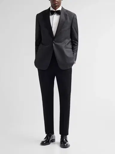 Giorgio Armani Men's Wool-Silk Micro Jacquard Dinner Jacket - Black Beauty - Size 46 | Thumbnail 2