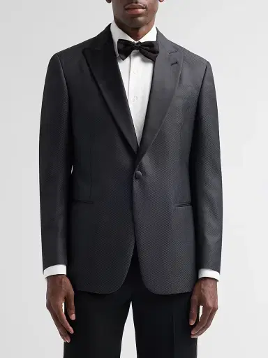 Giorgio Armani Men's Wool-Silk Micro Jacquard Dinner Jacket - Black Beauty - Size 46 | Thumbnail 4