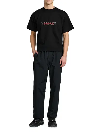 Versace Men's Logo-Embroidered Cotton T-Shirt - Black | Thumbnail 2