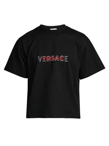 Versace Men's Logo-Embroidered Cotton T-Shirt - Black | Thumbnail 1