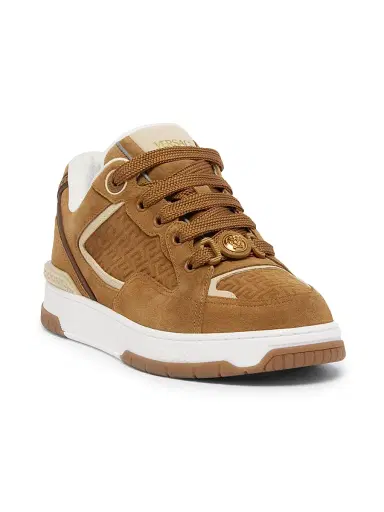 Versace Men's Biggie Basket Suede Low-Top Sneakers - Whiskey Beigeburned Gold 6 | Thumbnail 2