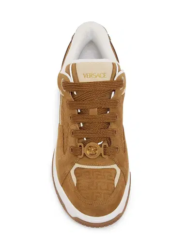 Versace Men's Biggie Basket Suede Low-Top Sneakers - Whiskey Beigeburned Gold 6 | Thumbnail 4
