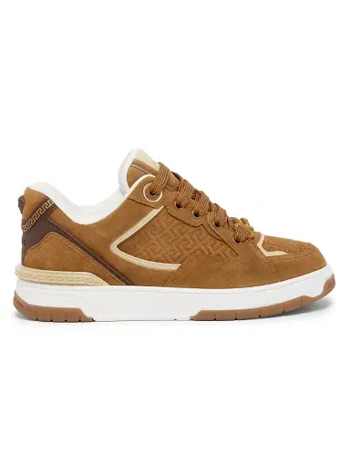 Versace Men's Biggie Basket Suede Low-Top Sneakers - Whiskey Beigeburned Gold 6 | Thumbnail 1