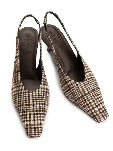 Brunello Cucinelli Women's Houndstooth Alpaca-Blend Slingback Pumps | Thumbnail 4 Brunello Cucinelli Women's Houndstooth Alpaca-Blend Slingback Pumps | Thumbnail 4
