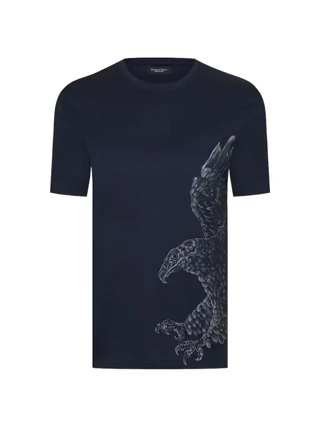 Men's Eagle Embroidered Design T-Shirt - Blue Navy