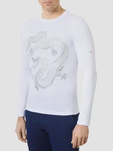Stefano Ricci Men's Dragon Crystal Embroidered Logo T-Shirt - White | Thumbnail 2 Stefano Ricci Men's Dragon Crystal Embroidered Logo T-Shirt - White | Thumbnail 2