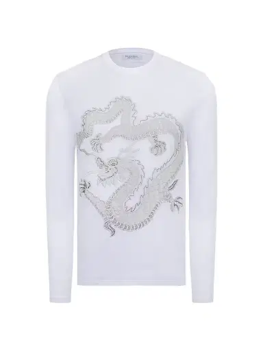 Stefano Ricci Men's Dragon Crystal Embroidered Logo T-Shirt - White | Thumbnail 1 Stefano Ricci Men's Dragon Crystal Embroidered Logo T-Shirt - White | Thumbnail 1