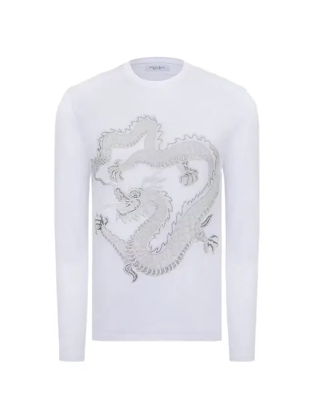 Stefano Ricci Men's Dragon Crystal Embroidered Logo T-Shirt - White