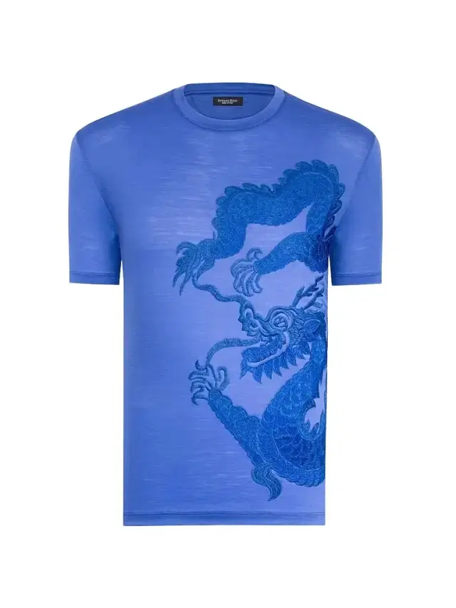 Men's Dragon Embroidered Design T-Shirt - Mediterranean