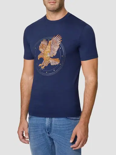 Stefano Ricci Men's Eagle Embroidered Design T-Shirt - Blue Navy - Size Small | Thumbnail 2