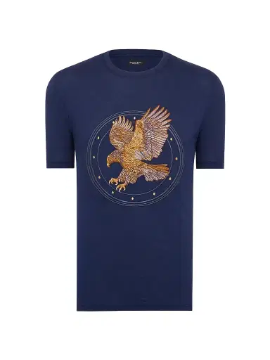 Stefano Ricci Men's Eagle Embroidered Design T-Shirt - Blue Navy - Size Small | Thumbnail 1
